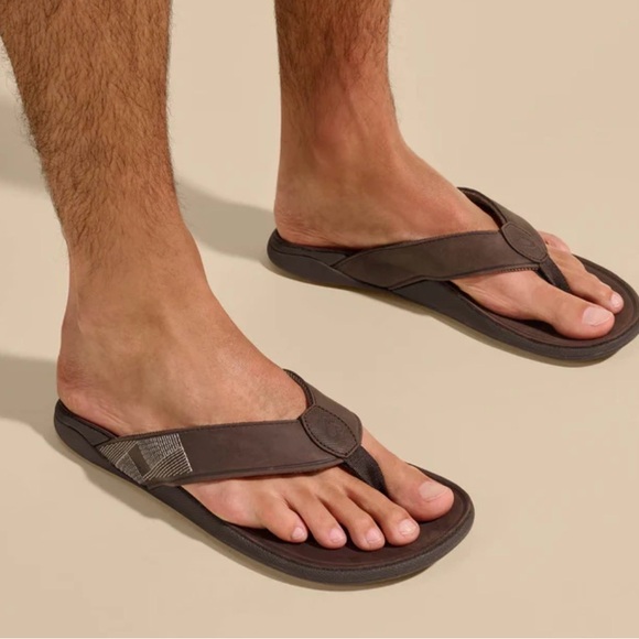 OluKai Tuahine Men’s Waterproof Leather Sandals Dark Wood Size 10 main image 10